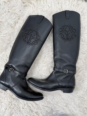 FRYE Leather Black Ryder Tall Logo Boots Women’s Size 9 B